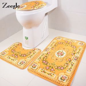 Zeegle 3pcs Memory Foam Bath Mats Non-Slip Home Carpet Decor Mat Decoration Pedestal Rug Toilet Lid Cover Toilet Accessories