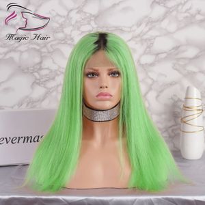 Ombre-grüne Farbe, leimlose Vollspitze-Echthaar-Perücken mit vorgezupftem Babyhaar, 130 % Dichte, brasilianisches Echthaar, Lace-Front-Perücken