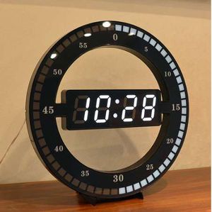 Creative Mute Hanging Wall Clock Black Circle Automatically Adjust Brightness Digital Led Display Desktop Table Clock