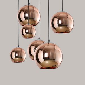 Wholesale kitchen dining resale online - Full set LED Pendant Lamp Copper Sliver Shade Mirror Chandelier Light E27 Bulb Modern Christmas Chandeliers Glass Ball droplight Lighting