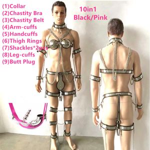 10in1 Masculino Aço Inoxidável Cadeia de Castidade Conjuntos de Conjuntos de Bondage Conjuntos de Bondage Castidade Castidade Bra Masculino Calças de Castidade Dispositivo Adulto Brinquedos para Homens G7-4-90