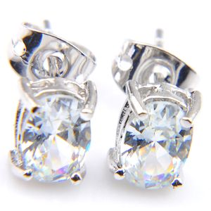 Luckyshine 6x8mm Oval White Topaz Gems 925 Sterling Silver Plated Stud Kolczyki Kobieta Wedding Jewelry Kolczyki Darmowe