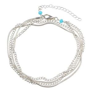 AOMU Minimalism Multilayer Silver Anklets Women Ankle Bracelets Female Halhal Foot Chain Blue Beads Charm Beach Sandal Barefoot