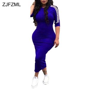 ZJFZMLホワイトサイドストリプストリートウェアボディコンドレス2018夏の女性半袖プラスサイズのドレスセクシーなハイウエストロングベスティッドD1891304
