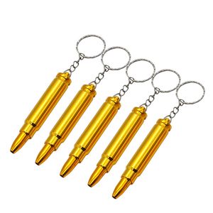 Wholesale Gold Bullet Metal Key Chain Smoking Pipe chain Shisha Head Gun Pistol Bullet Shape Cigarette Pipe Holder Portable tabacco Pipe fre