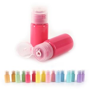 50st / parti 10ml Macaroon Färg Plast Tom flaska med flip Cap Essential Oljekräm Provförpackningsbehållare