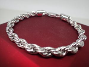 Bracciale in vera corda riempita in oro bianco 10 carati 5 mm, lunghezza 19 cm / 7,5 pollici, evento di vendita per uomo / donna