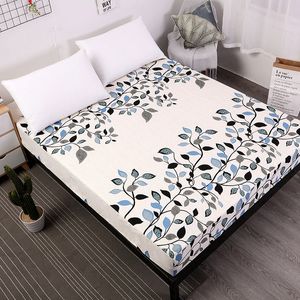 1 PC New Design 6 Sizes Polyester Bed Sheet With Elastic Band Leaf Pattern Deep 25cm Mattress Bed Cover Fitted Sheets Home Use