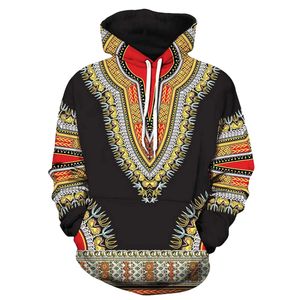 Felpe con cappuccio da uomo Felpe Amanti Autunno Inverno Felpa Dashiki a maniche lunghe con stampa 3D africana Top da uomo