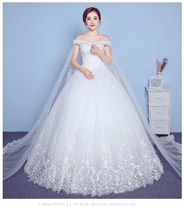 Appliques di pizzo Grande abito da sposa ricamo 2017 Nuovo arrivo Sexy scollo a barchetta al largo della spalla Coreano Plue Size vestido de noiva