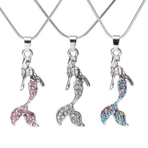 Strass Meerjungfrau Anhänger großhandel-Ocean Queen Kristall Meerjungfrau Halskette Strass Anhänger Halsketten für Frauen Mädchen Modeschmuck Geschenke