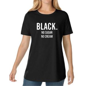 Крем Хараюку оптовых-2018 BLACK No Sugar No Cream Смешная футболка Tumblr Cool Black Women T Shirt Афро американская женщина Tops Harajuku Punk Tees