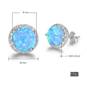 100% sterling silver stud earring 8 mm round shape blue fire opal stone simple designs jewelry with backs stoppers wholesale