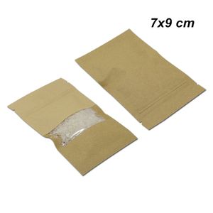 7x9 cm 100pcs Kraft Paper Reusable Zipper Lock Packing Bag for Snack Dried Nuts Clear Window Craft Paper Self Sealing Storage Packing Pouch