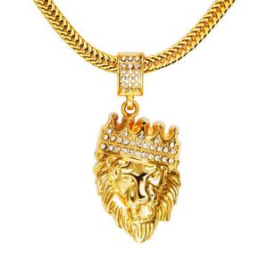 Hip hop crystal lion head necklace for men fashion luxury 18K jewelry pendant men new streetwear men gold chian free shipping