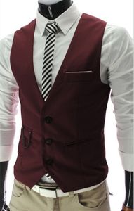 wine red Vests For Men Slim Fit Mens Suit Vest Male Waistcoat Gilet Homme Casual Sleeveless Formal Business Jacket