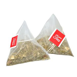 Tea påsar 6,5 * 8cm Tomma engångsbags med etikettsträng Nylonfilter Herb Tea Infuser Strains Kitchen Gadgets 2022