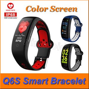 Q6S Smart Armband Watch Färgskärm HR Hjärtfrekvens Monitor Armband Vattentät IP68 Aktivitet Tracker Smart Band för Android IOS Billiga 30PC