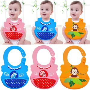 Cartoon Animal Baby Pining Bibs Silica Gel Pieghevole Pieghetti Panni Pieghi Grembiule Impermeabile Bambini da alimentazione per bambini Facile da pulire 16 Stili C4410