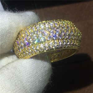 Women Fashion Pave set 300pcs Diamonique Cz Band ring Yellow & White gold Filled Engagement wedding ring for women men gift