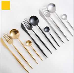 Gold Black Dinnerware Set 304 Stainless Steel Western steak Cutlery Set Kitchen Food Tableware Sliver Dinner Flatware Set