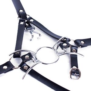 Bondage Steel O-Ring Spider Open Mouth Ring Gag Head Harness Restraint con gancio per naso # T78
