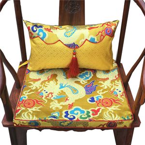 Etnisk Luxury Animal Chinese Dragon Chair Sits Kudde High End Silk Brocade Lumbar Pillow Round-Backed Fåtölj Dekorativa Kuddar för SOF