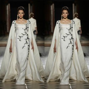 2019 Tony Ward Suknie wieczorowe Kości Ivory Arabski Kaftan Dubaj Muzułmańska Cape Specjalna okazja Sukienka Pół Rękawy Formalne Suknie Prom