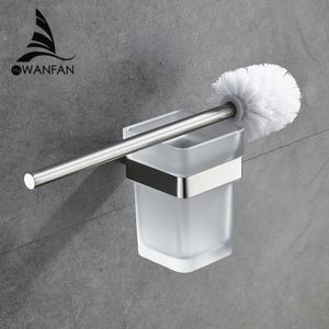 Moderner Toilettenbürstenhalter aus Edelstahl SUS 304, Montagesitz, quadratischer Stil, Glasbecher, Badezimmer-Hardware-Armatur 610009