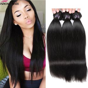 Ishow Virgin Human Hair Bundles Brazilian Malaysian Straight 4 Pcs for Women Girls 10A Hair Extensions Weft Peruvian Natural Color 8-28inch