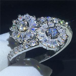 2018 Infinity Flower Ring Silver Färg Diamond CZ Stone Cross Engagement Bröllop Band Ring för Kvinnor Bridal Fashion Smycken