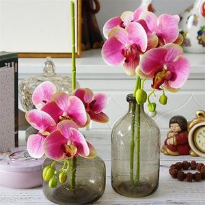 PU güve phalaenopsis orkide çiçek gerçek dokunmatik beş kafaları mini kelebek orkide 70 cm dekoratif çiçek aranjmanı