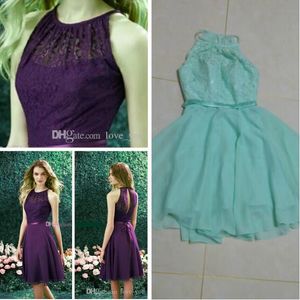 Halter Druhna Dress High Neck Back Koronki Szyfonowe Druhna Suknie Kolan Długość Plażowa Druhna Dress