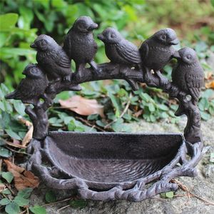 2個の鋳鉄6鳥の形の鳥のフィーダー庭のスタンドボウルバードバッドバスアンティークパティオコートヤードアウトドアブラウンの装飾