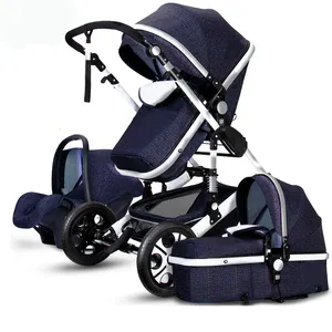 Cochecito de bebé de lujo 3 en 1 Alto paisaje cochecito plegable asiento de coche asiento principal color negro gris negro 0 a 3 años