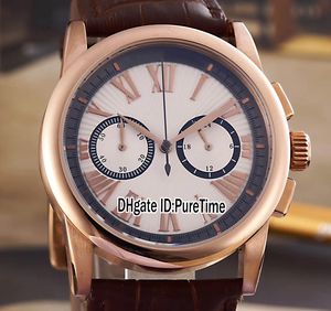New 43mm Hommage RDDBHO0569 Rose Gold Silver Dial Miyota Quartz Chronograph Mens Watch Brown Leather Strap Stopwatch Watches RD-b35b2