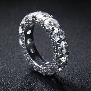 Rozmiar 6-12 Micro Pave Fashion Hip Hop Mężczyźni 1Row Pierścienie Miedź Biżuteria Złote Silver Circon Cyrkon Ring