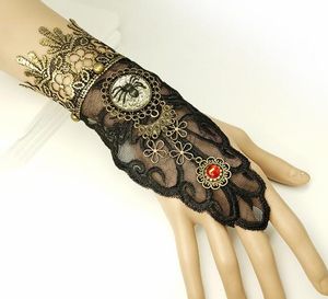 hot new European and American vintage black spider web lace lady's bracelet with finger gloves Halloween accessories classic chic elegance