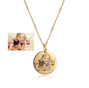 Personalizado gravado pet foto colar de aço inoxidável disco gravura em branco colar nome personalizado foto jóias dropshipping atacado