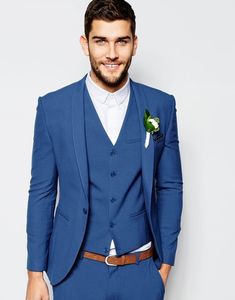 Royal Blue tre pezzi smoking dello sposo scialle bavero centro spacco uomo abito da sposa uomo cena d'affari giacca da ballo (giacca + pantaloni + cravatta + gilet) 417