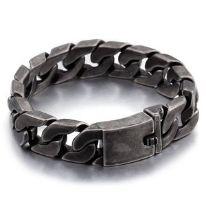 22cm (8,65 tum) 17mm hip-hop rostfritt stål tung 118g Cool Kubansk Curb Chain Armband Vintage Black Tone för Mens Presenter