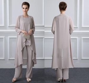 Simple Elegant Mother Of The Bride Pant Suits Dresses With Jacket Chiffon Beach Wedding Guest Groom Dresses Mother's Outfit Long Garment DH326