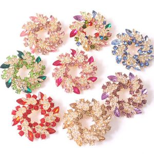 Top Grade Jewelry Gifts Colorful Rhinestone Circular Brooches Sparkling Crystal Women Round Garland Pins 12 Colors Fashion