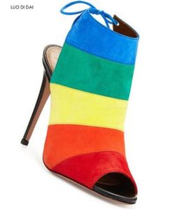 Sommer Frauen Schuhe 2018 Peep Toe Mischfarbe Stiefel zurück offene Spitze bis Stiefel Mujer Botas Gladiator Sandalen Stiefel dünne Ferse Booties