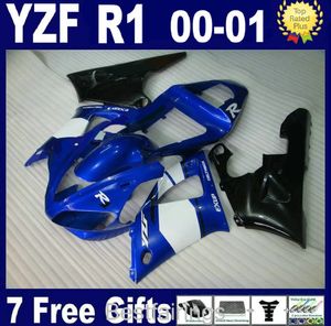 Free custom fairing kit for YAMAHA R1 2000 2001 white blue black fairings YZF R1 00 01 DS28