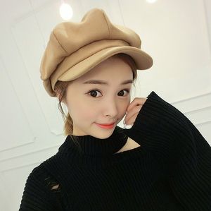 겨울 여성 솔리드 컬러 프렌치 베레모 캬 스킷도 손 모자 양모 레이디 용 가을 플랫 팔각 비니 캡스