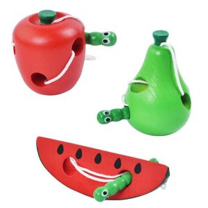 Crianças engraçadas de brinquedo de madeira comem frutas de pêra de pêra de pêra de maçã para crianças Montessori Aprendizagem precoce Toys educacionais