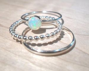 3 st Kvinna Elegant Opal Finger Ringar Silver Crystal Ring för Girls Mother Engagement Smycken Mors dagar Presenter