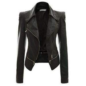 2018 Autumn Punk Style Women PU Couro de couro preto zíper esbelto colarinho de lapela Motor Cool Street Moda Plus Tamanho Jaquetas quentes