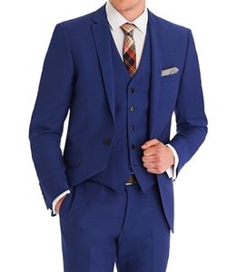 Wysokiej jakości Groomsmen Notch Lapel Groom Tuxedos Royal Blue Men Garnitury Ślub / Prom / Kolacja Best Man Blazer (Kurtka + Spodnie + Kamizelka + Kamizelka) K833